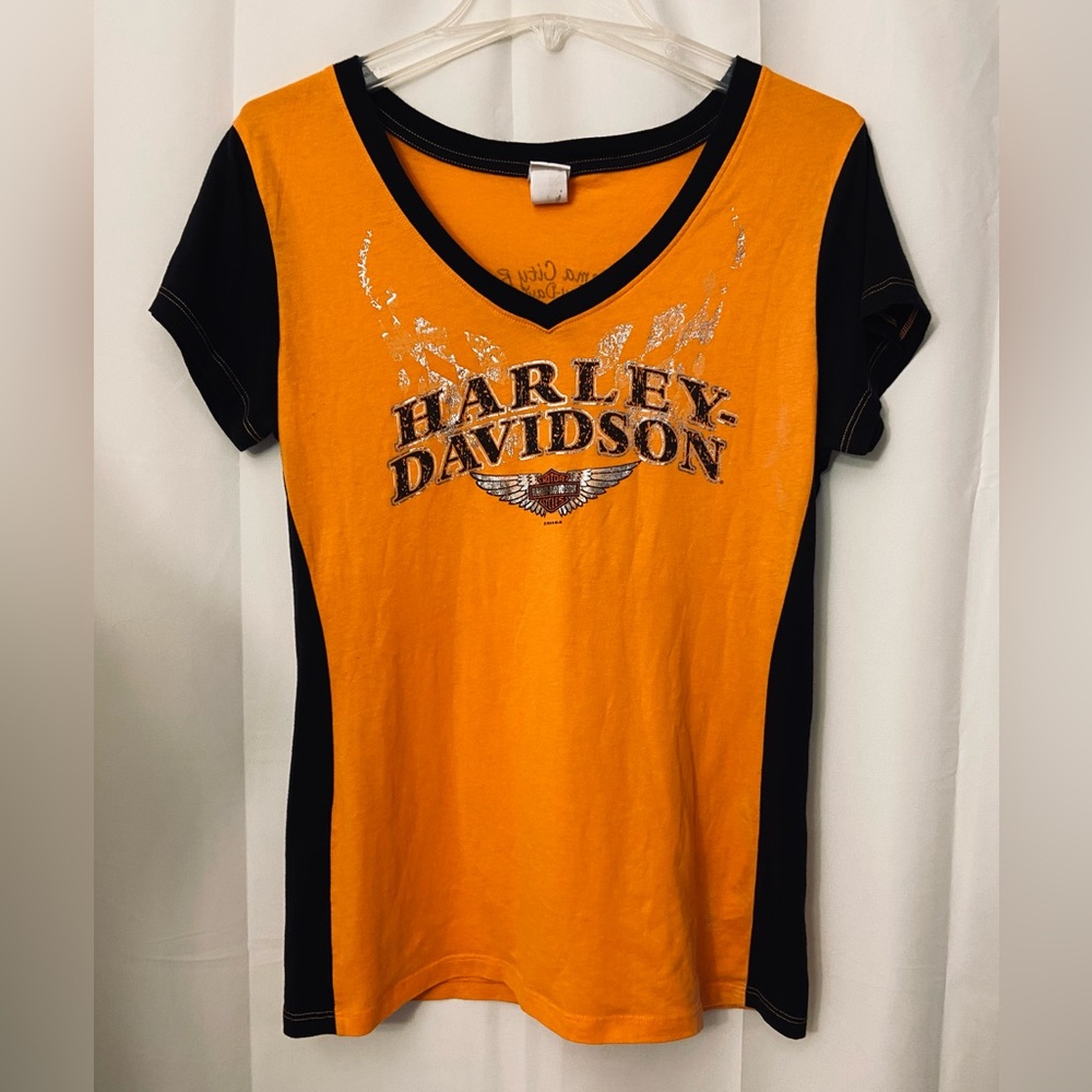 Harley-Davidson Iconic Contrast Neckline Panama City Beach Fla V-Neck T-Shirt